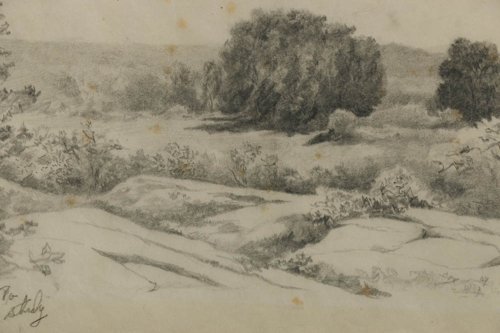 William T. Richards Graphite Drawing "Chester Co. Pa"