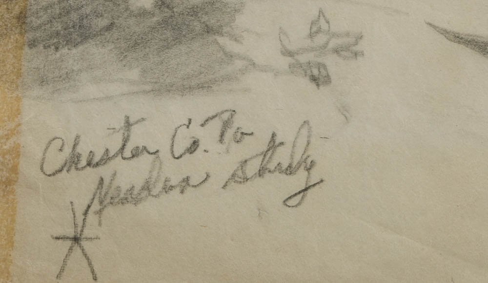 William T. Richards Graphite Drawing "Chester Co. Pa"