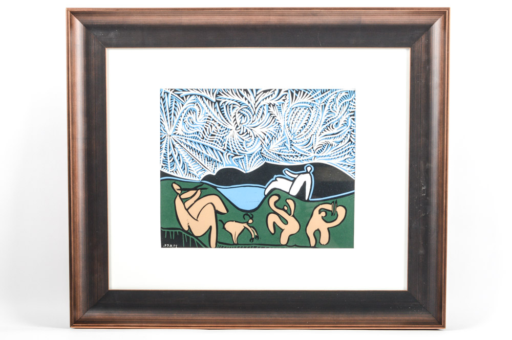 Pablo Picasso 1962 Color Linocut "Bacchanal with Goat"
