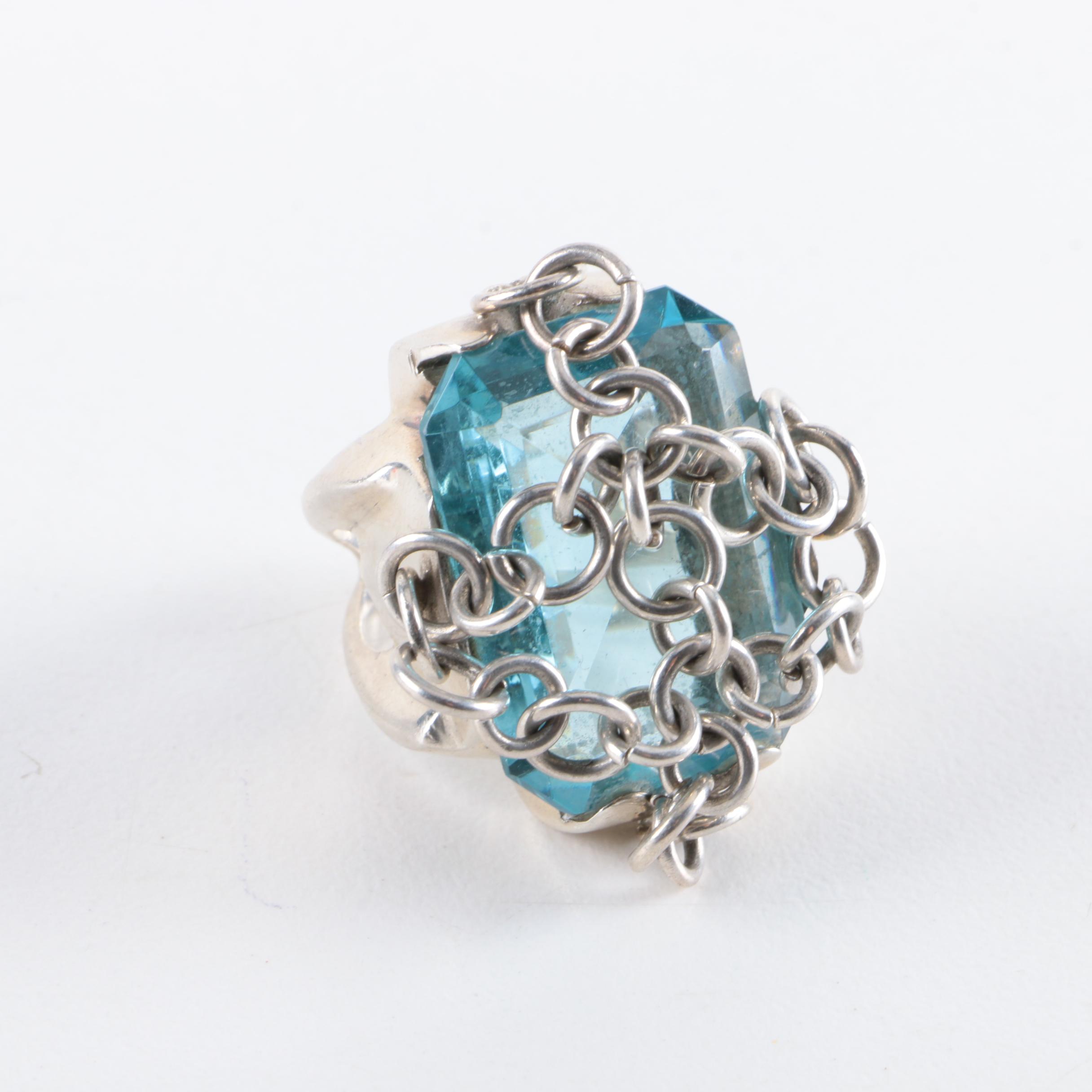 Maria Elena Munoz Sterling Silver Glass Ring