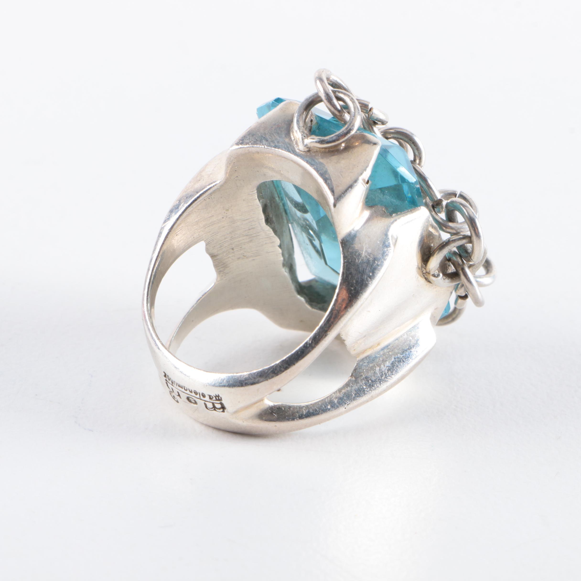 Maria Elena Munoz Sterling Silver Glass Ring