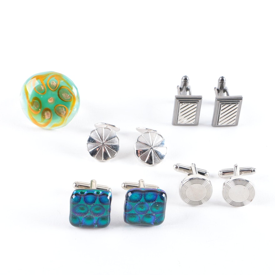 Sterling Silver Dichroic Glass Ring and Cufflinks