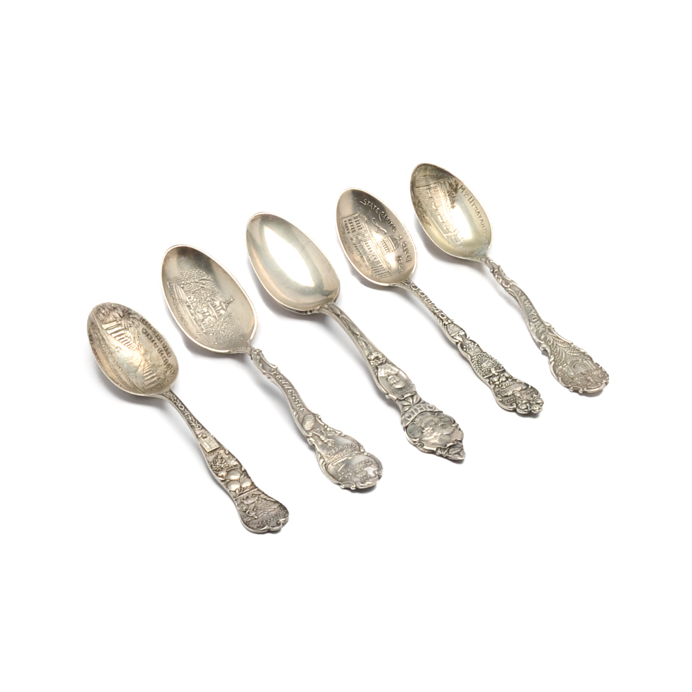 State Themed Sterling Silver Souvenir Spoons