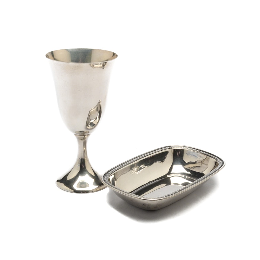 Amston Sterling Silver Goblet and Weidlich Rectangular Dish