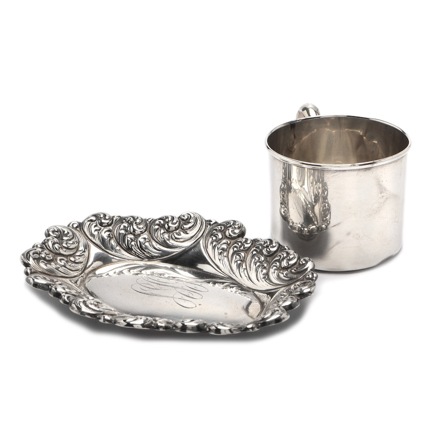 Simons Brothers Oval Sterling Silver Dish and Webster Cup