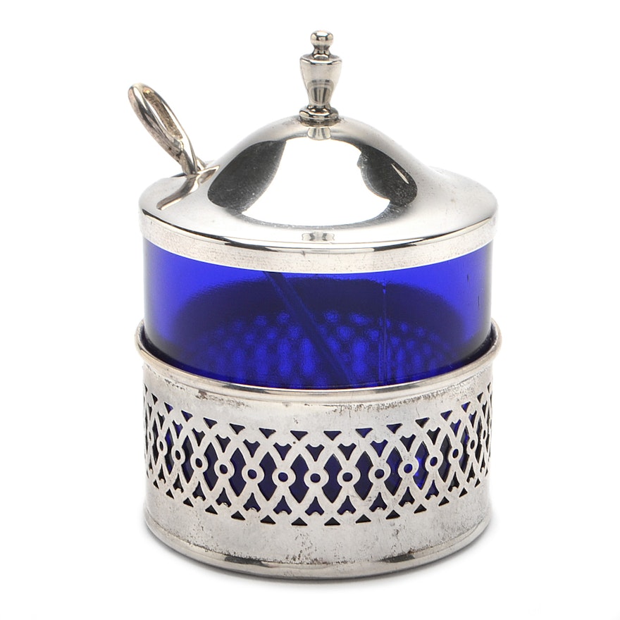 Webster Company Sterling Silver Mustard Pot With Cobalt Liner