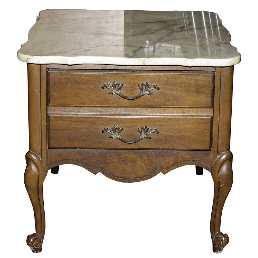 Vintage Marble Top French Provincial End Table