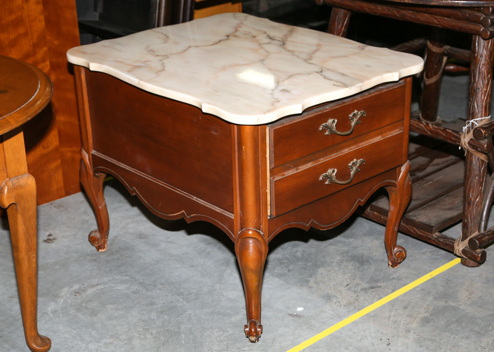 Vintage Marble Top French Provincial End Table