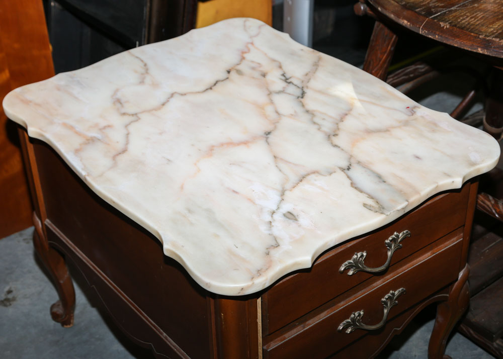 Vintage Marble Top French Provincial End Table