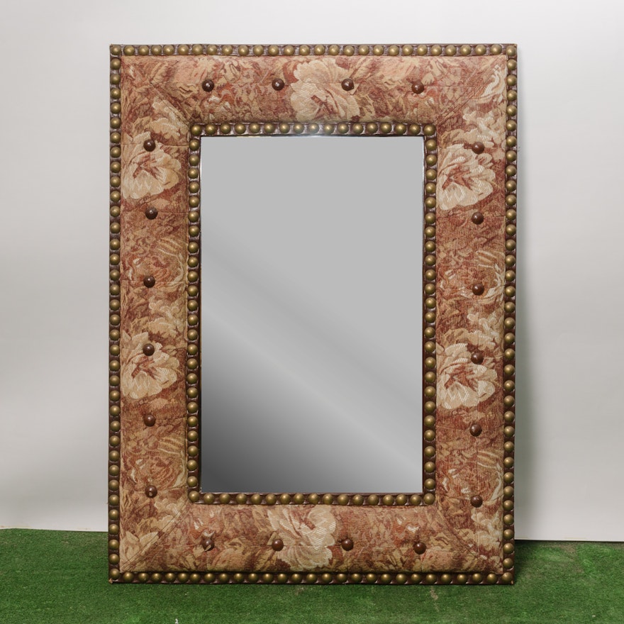 Carved Wood Wall Mirror with Nail Head Trim