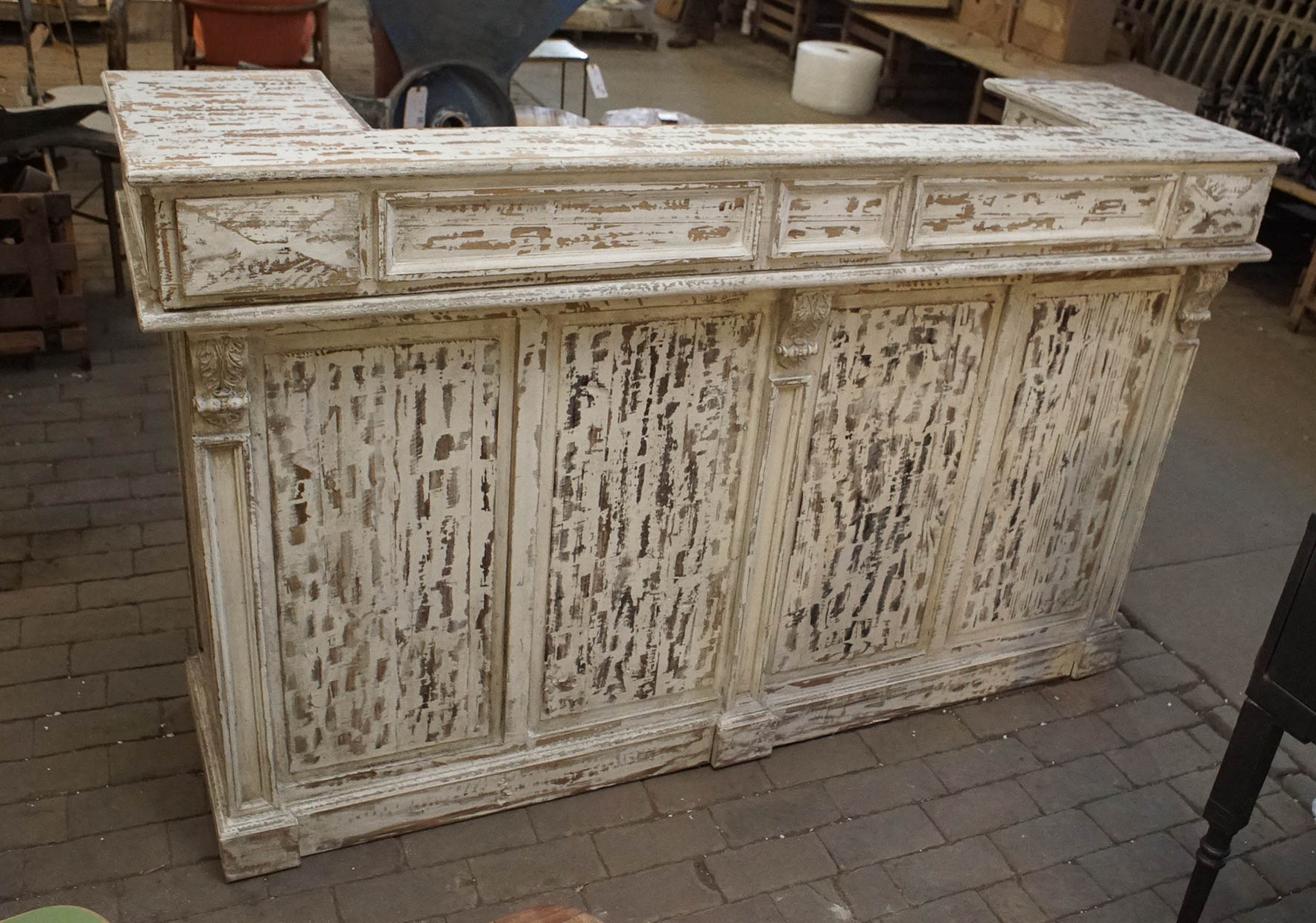 Distressed White Wooden Bar