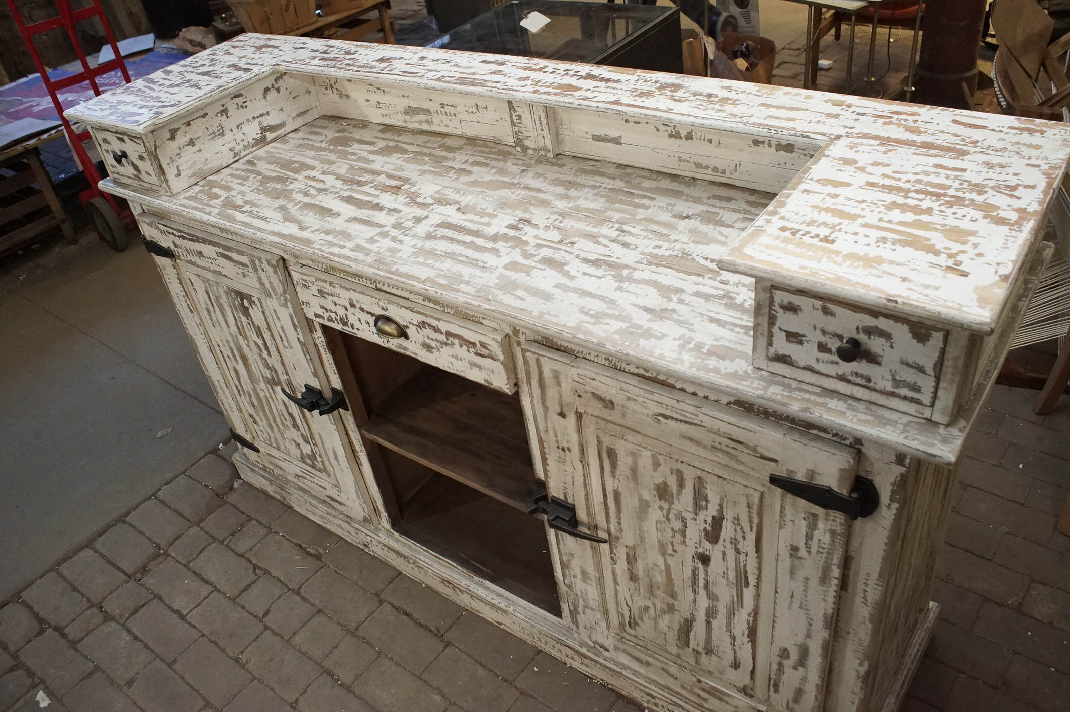 Distressed White Wooden Bar