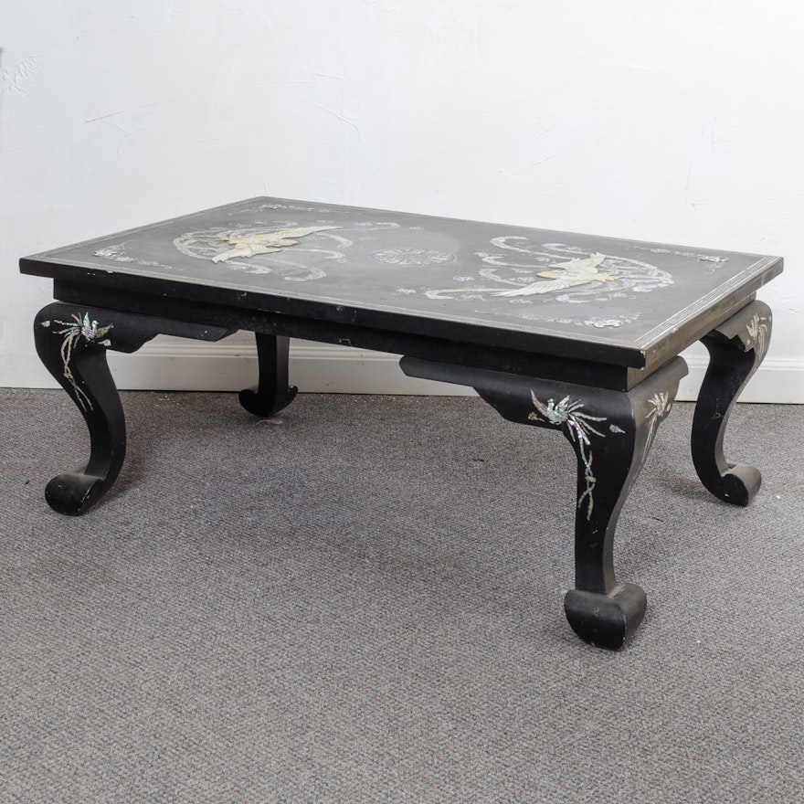 Black Lacquer Chinese Coffee Table with Abalone Inlay