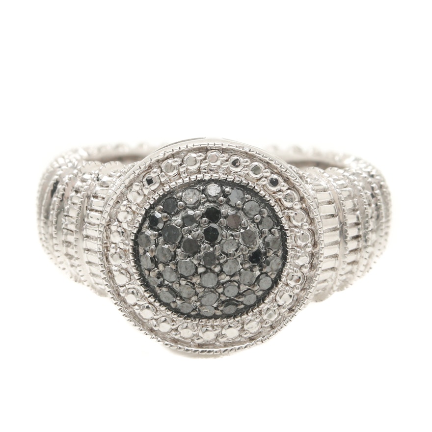 Sterling Silver Diamond Beveled Ring