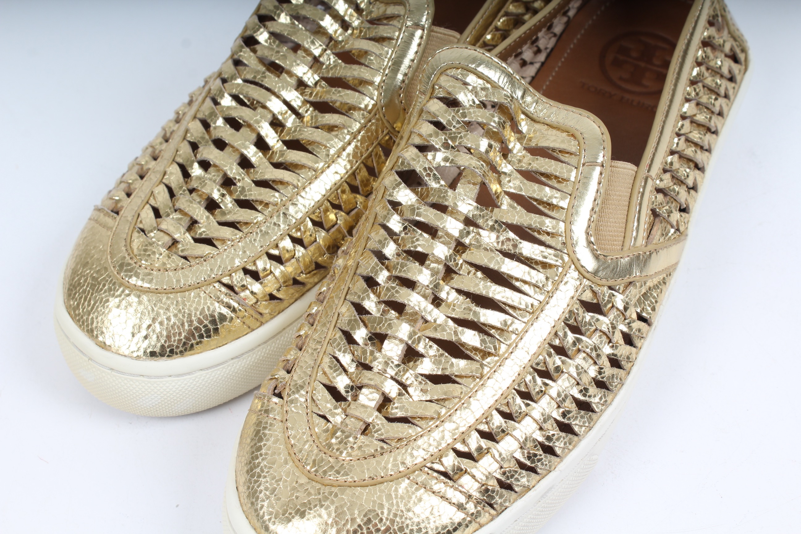 Tory Burch Metallic Huarache Slip-On Sneakers
