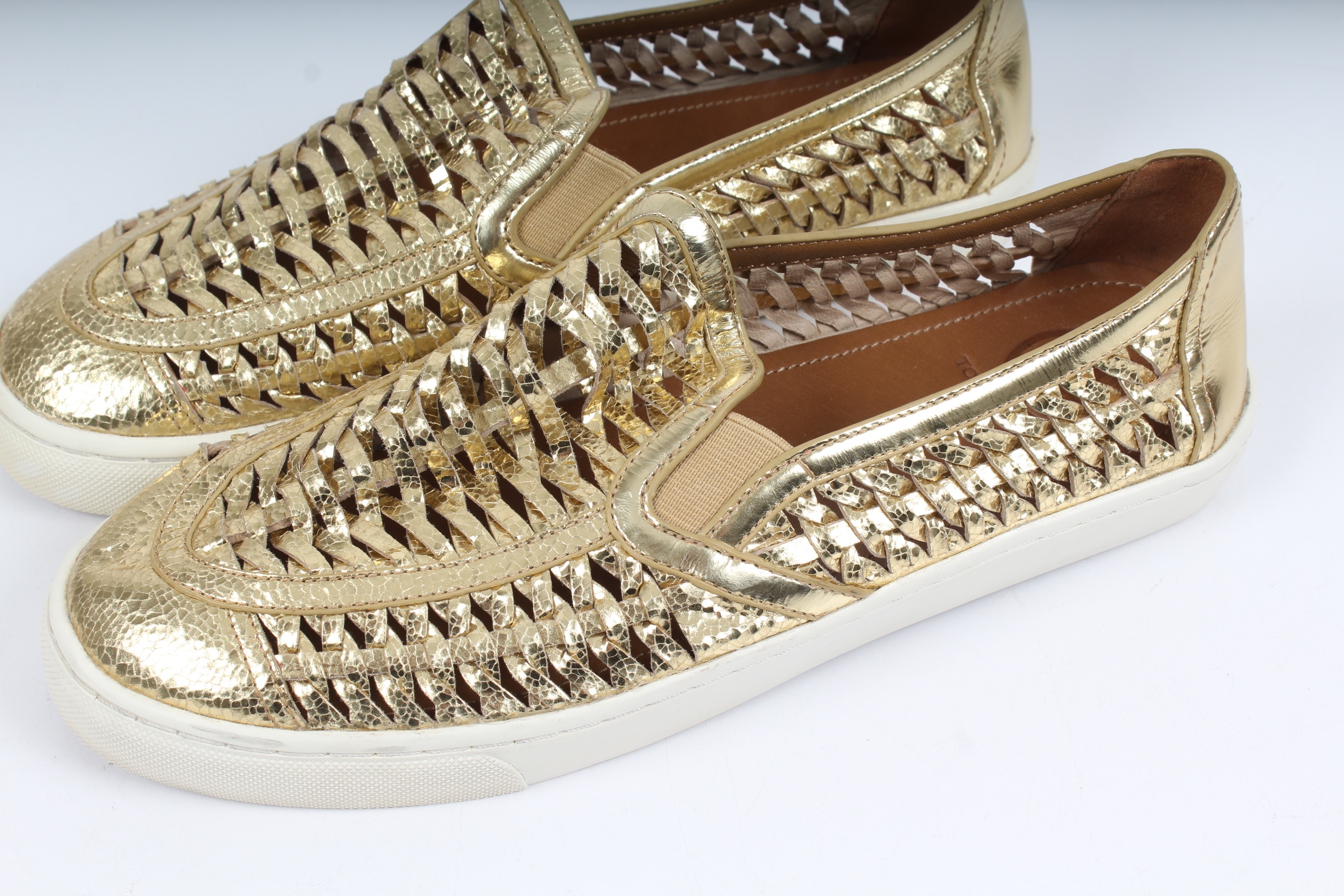 Tory Burch Metallic Huarache Slip-On Sneakers