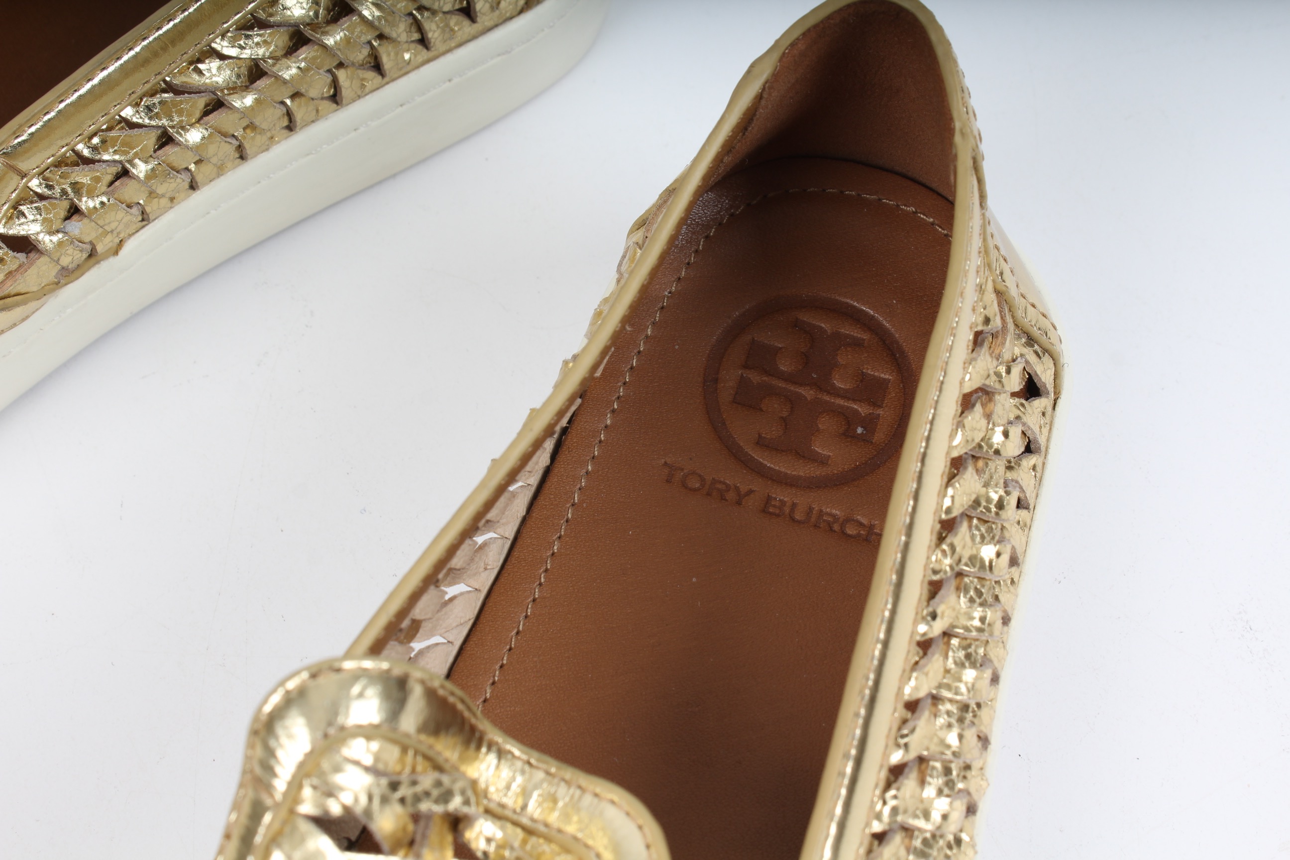 Tory Burch Metallic Huarache Slip-On Sneakers