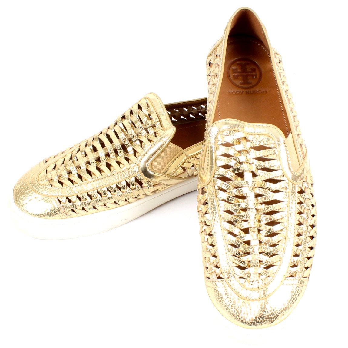 Tory Burch Metallic Huarache Slip-On Sneakers