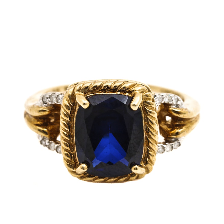 10K Yellow Gold Sapphire and Diamond Ring