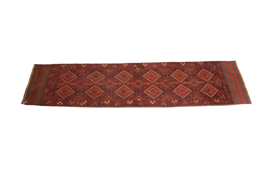 Vintage Hand-Knotted Baluch Wool Carpet Runner