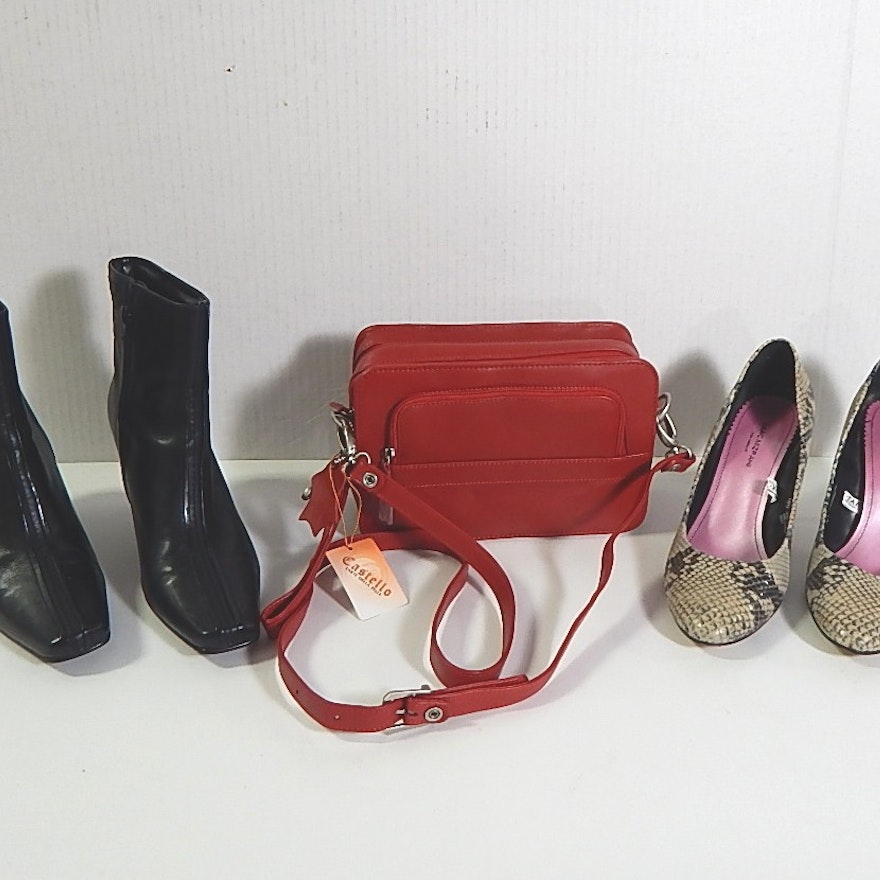Leather Shoes and Castello Red Leather Handbag