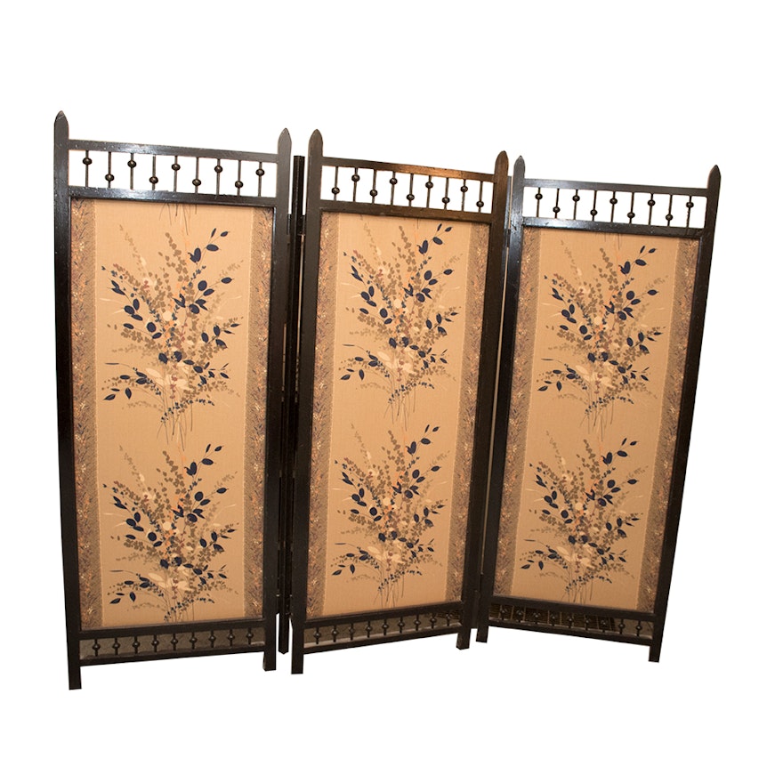 Vintage Wood and Fabric Room Divider