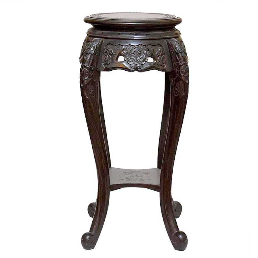 Chinese Wood Pedestal with Hand-Painted Dragon Design