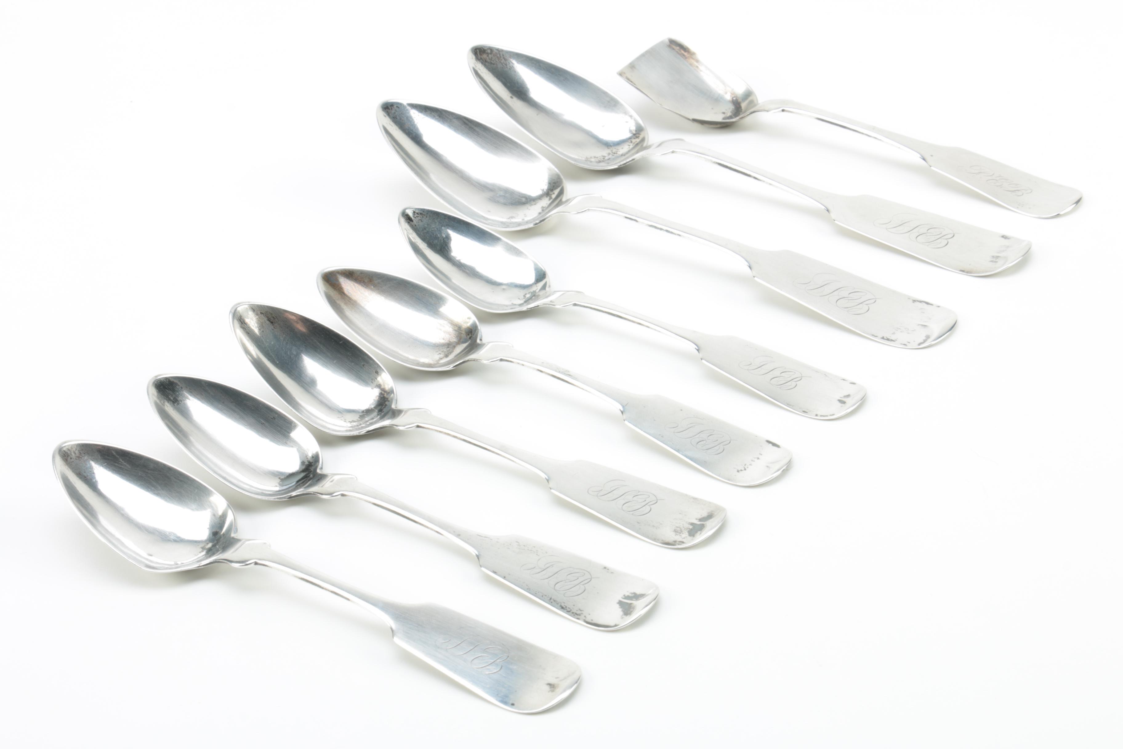 A.C. Benedict Coin Silver Spoons with 850 Silver Spoon and Wood Display