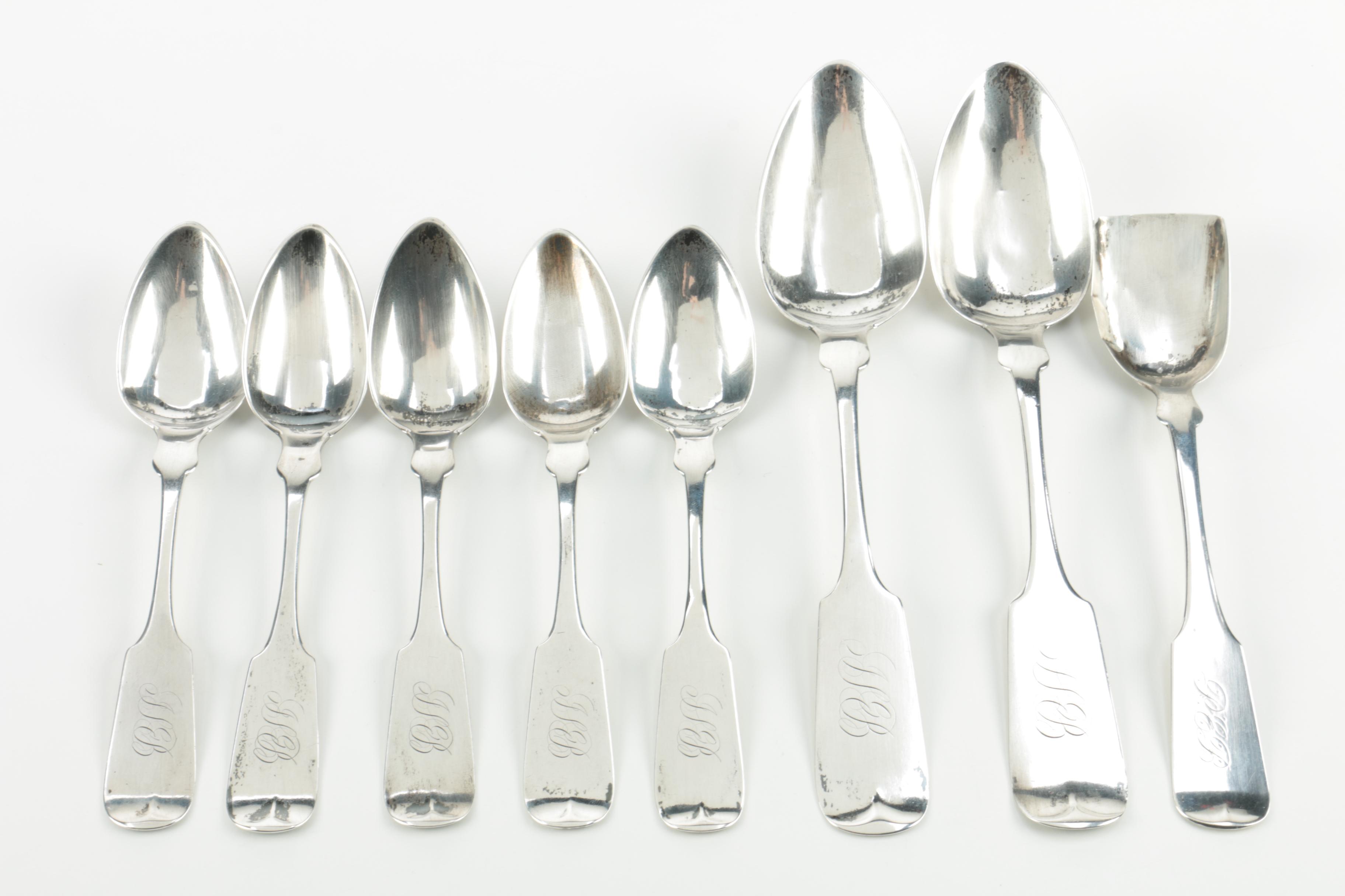 A.C. Benedict Coin Silver Spoons with 850 Silver Spoon and Wood Display