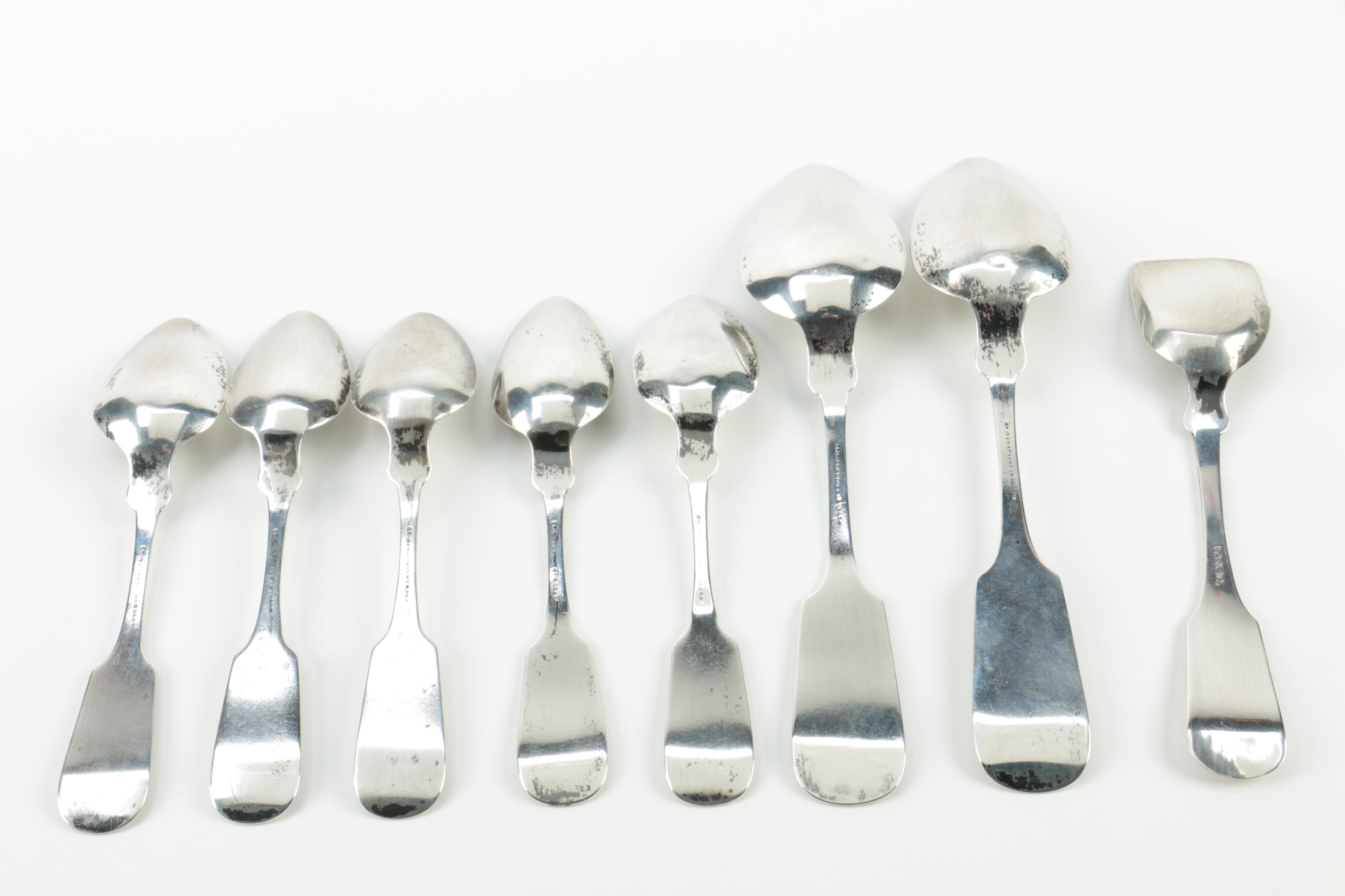 A.C. Benedict Coin Silver Spoons with 850 Silver Spoon and Wood Display