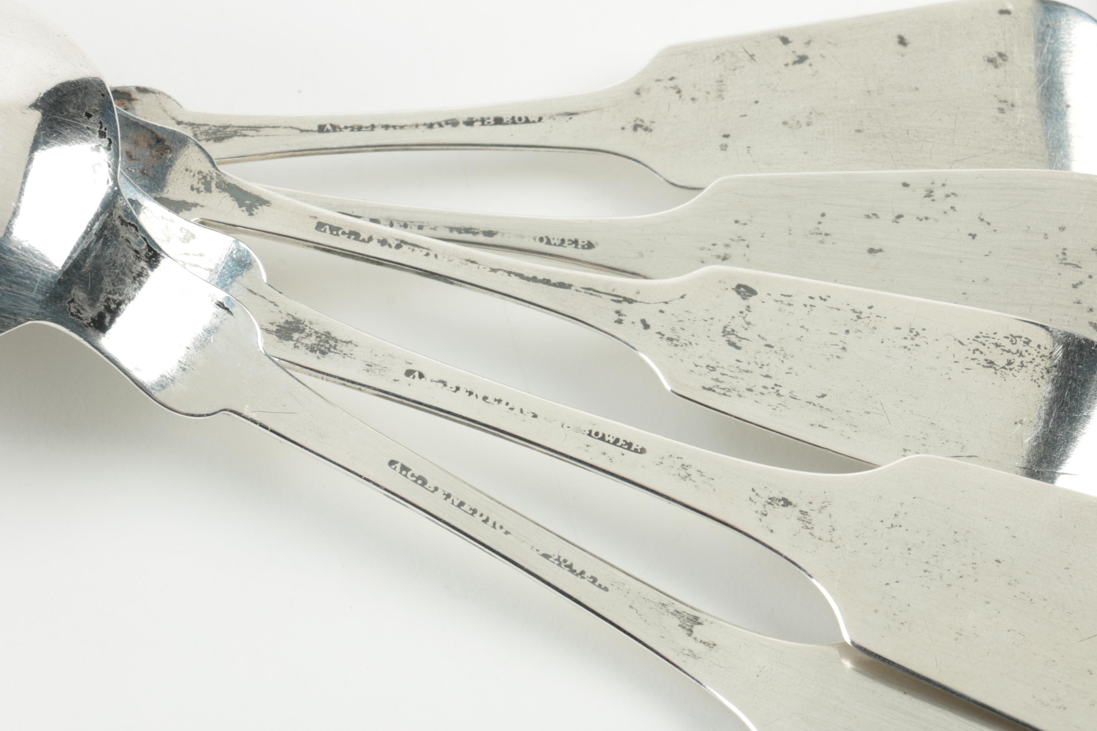 A.C. Benedict Coin Silver Spoons with 850 Silver Spoon and Wood Display