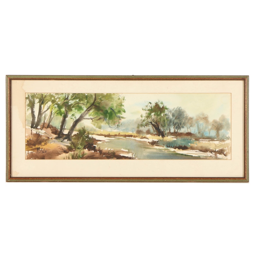 M. Cole Watercolor Landscape Painting on Paper