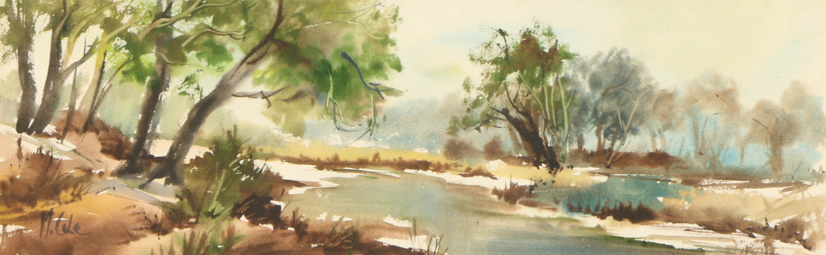 M. Cole Watercolor Landscape Painting on Paper