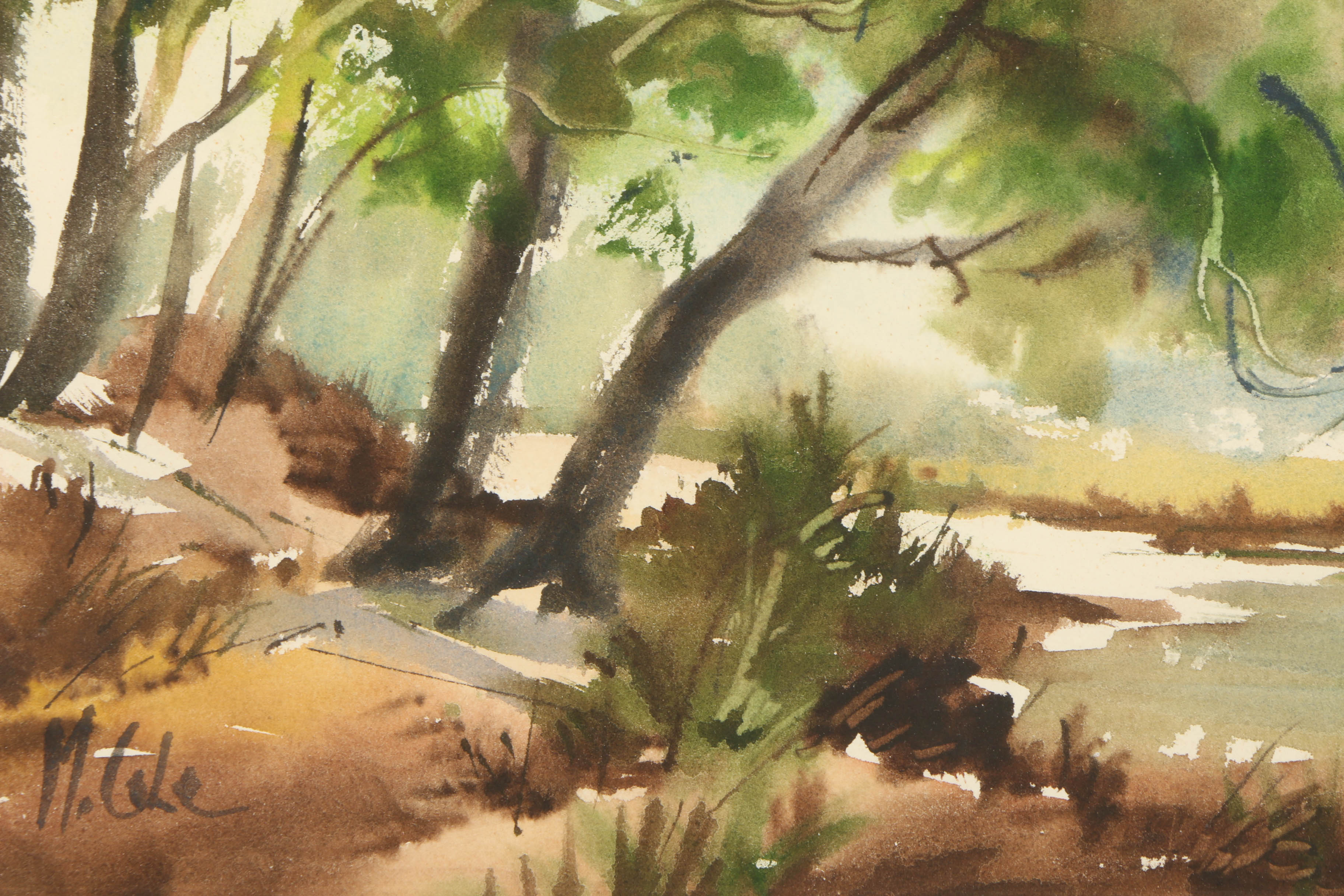 M. Cole Watercolor Landscape Painting on Paper