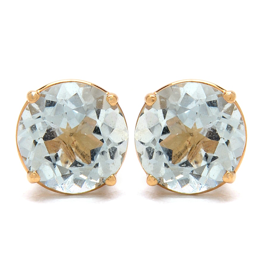 14K Yellow Gold Aquamarine Stud Earrings