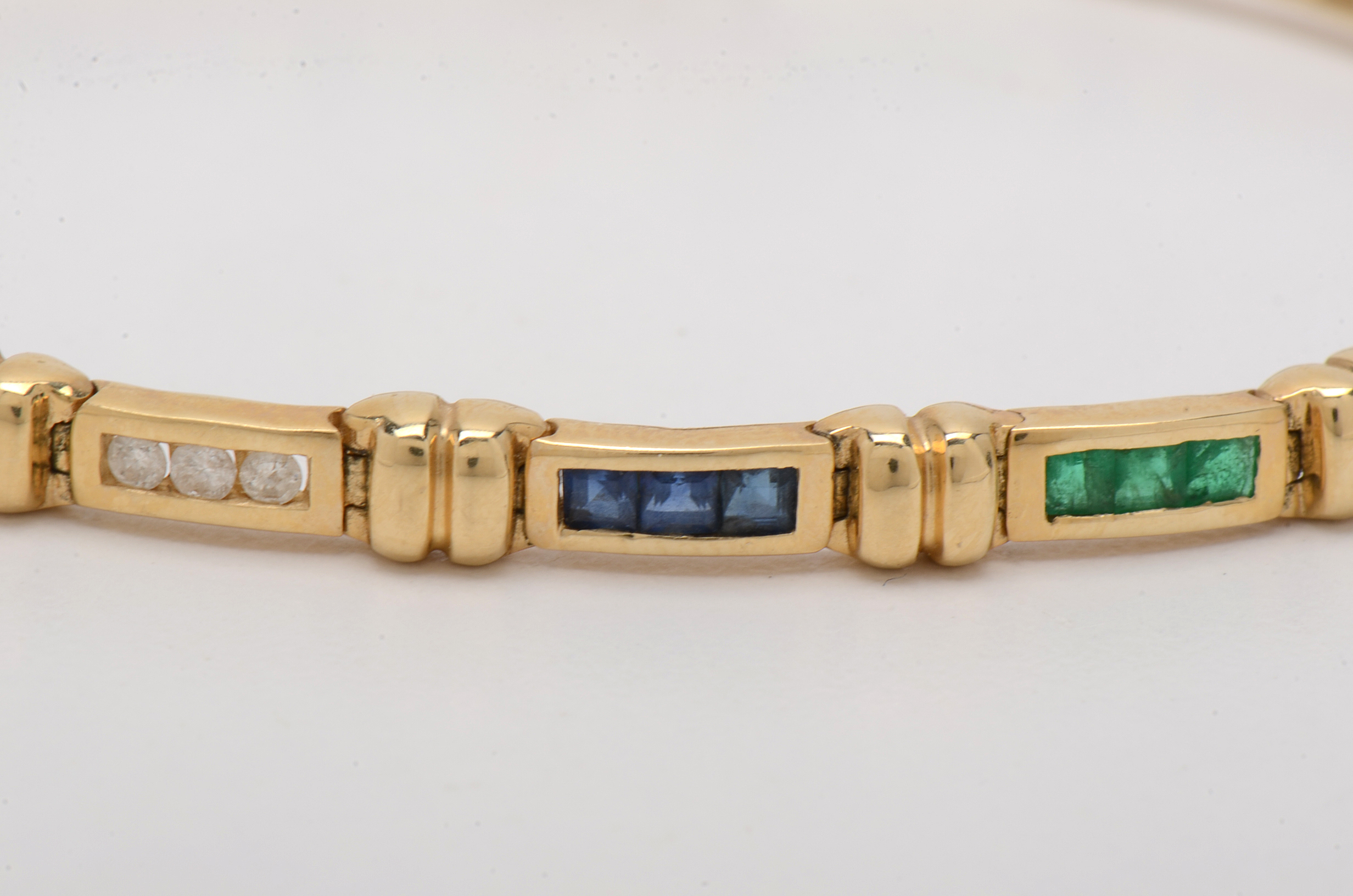 14K Yellow Gold Diamond, Natural Emerald, Blue Sapphire, and Ruby Bracelet