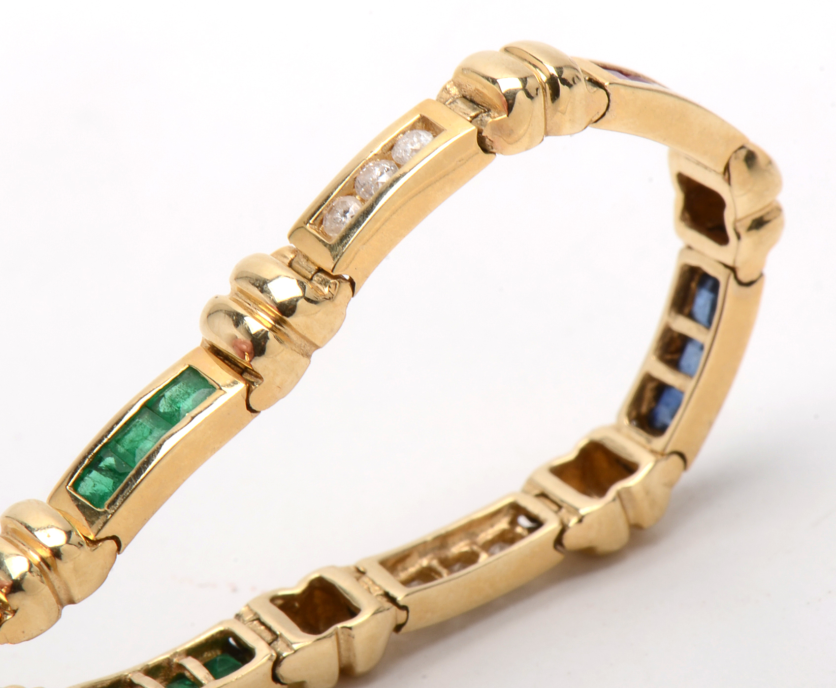 14K Yellow Gold Diamond, Natural Emerald, Blue Sapphire, and Ruby Bracelet