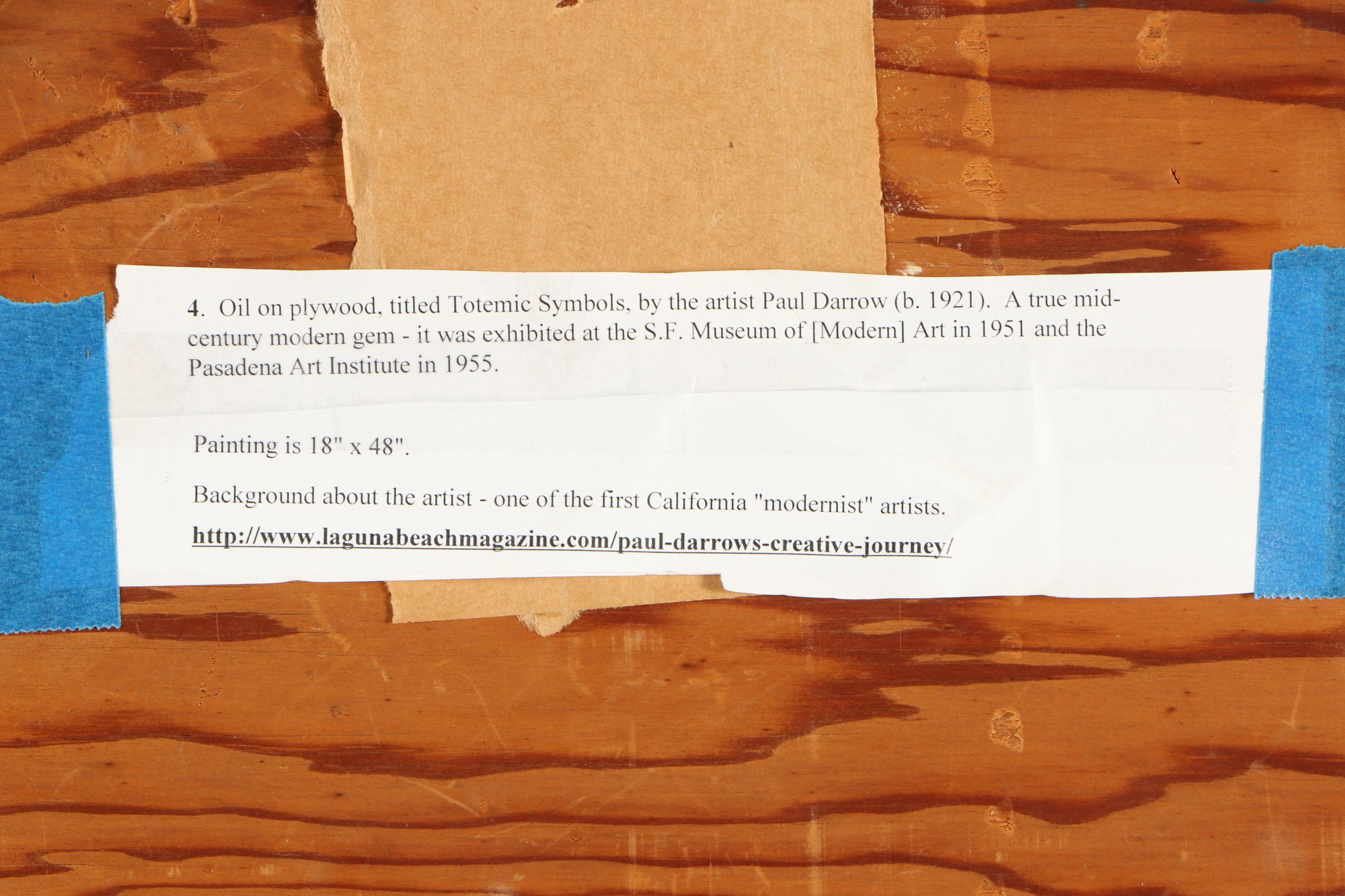 Paul Darrow 1950's Oil Painting "Totemic Symbols"