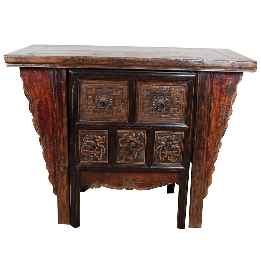 Carved Dark Wood Desk and Chair