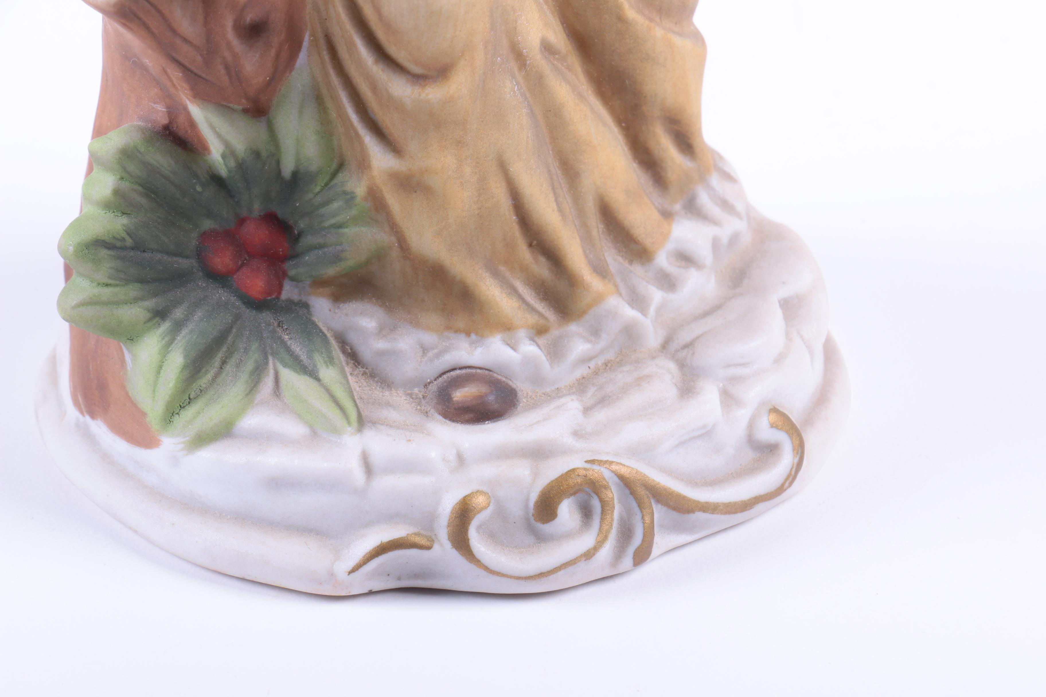 Vintage UCGC Japan "Old Woman Playing Mandolin" Bisque Porcelain Figurine