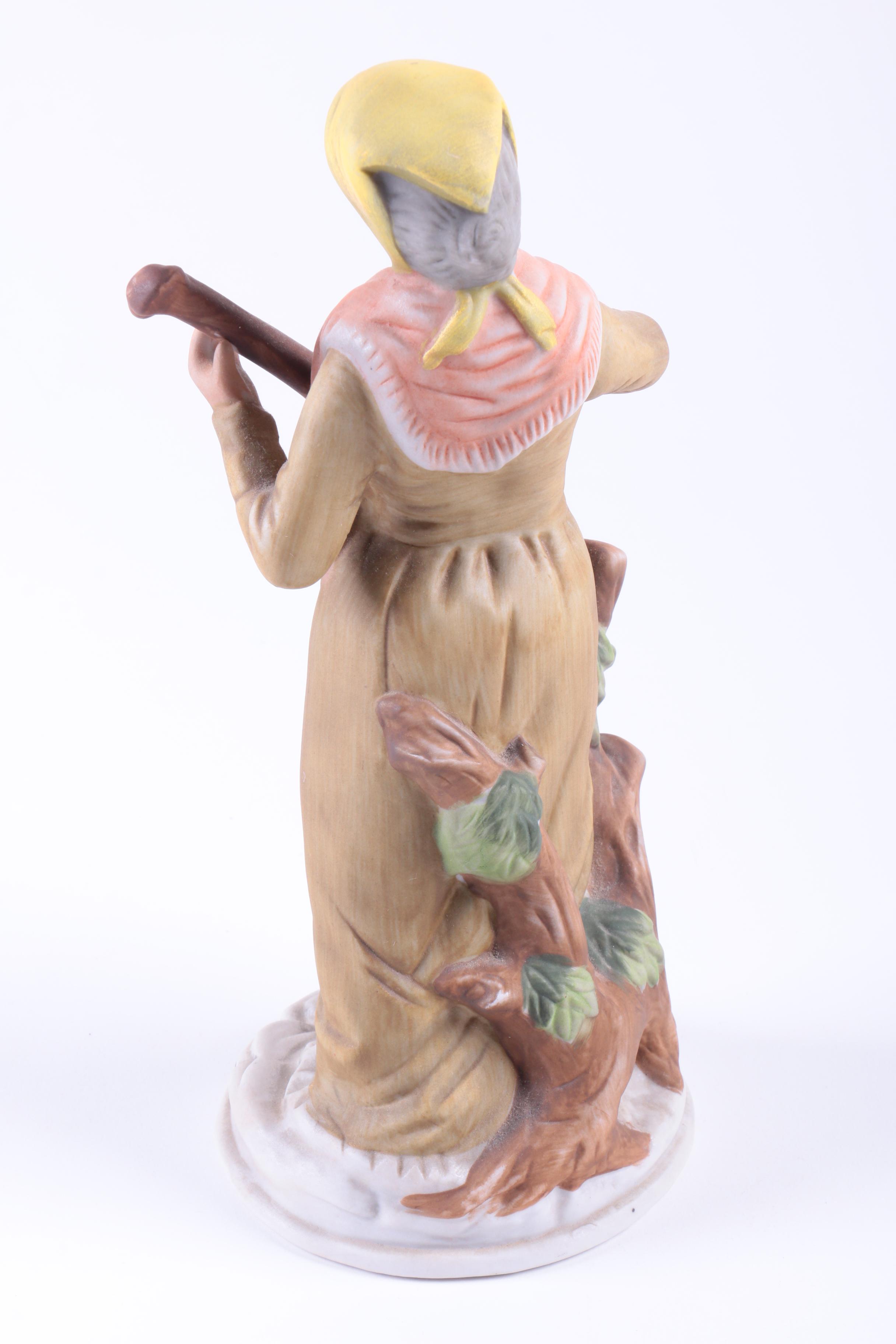Vintage UCGC Japan "Old Woman Playing Mandolin" Bisque Porcelain Figurine