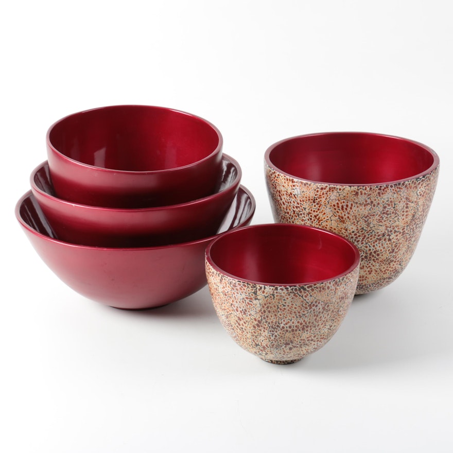 Vietnamese Lacquered Wood Decorative Bowls