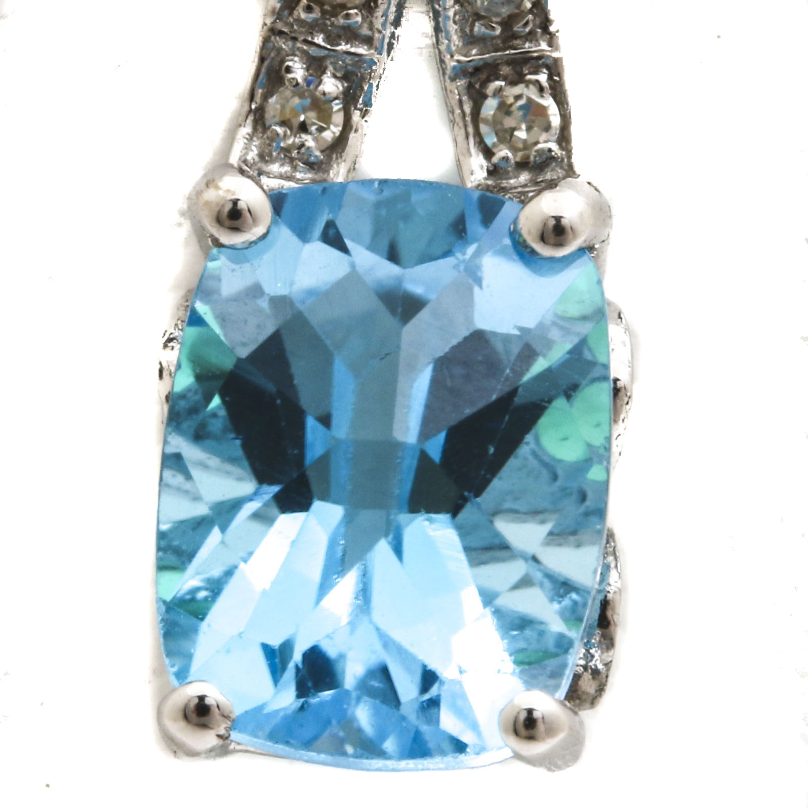 10K White Gold Topaz Emerald And Diamond Pendant Necklace