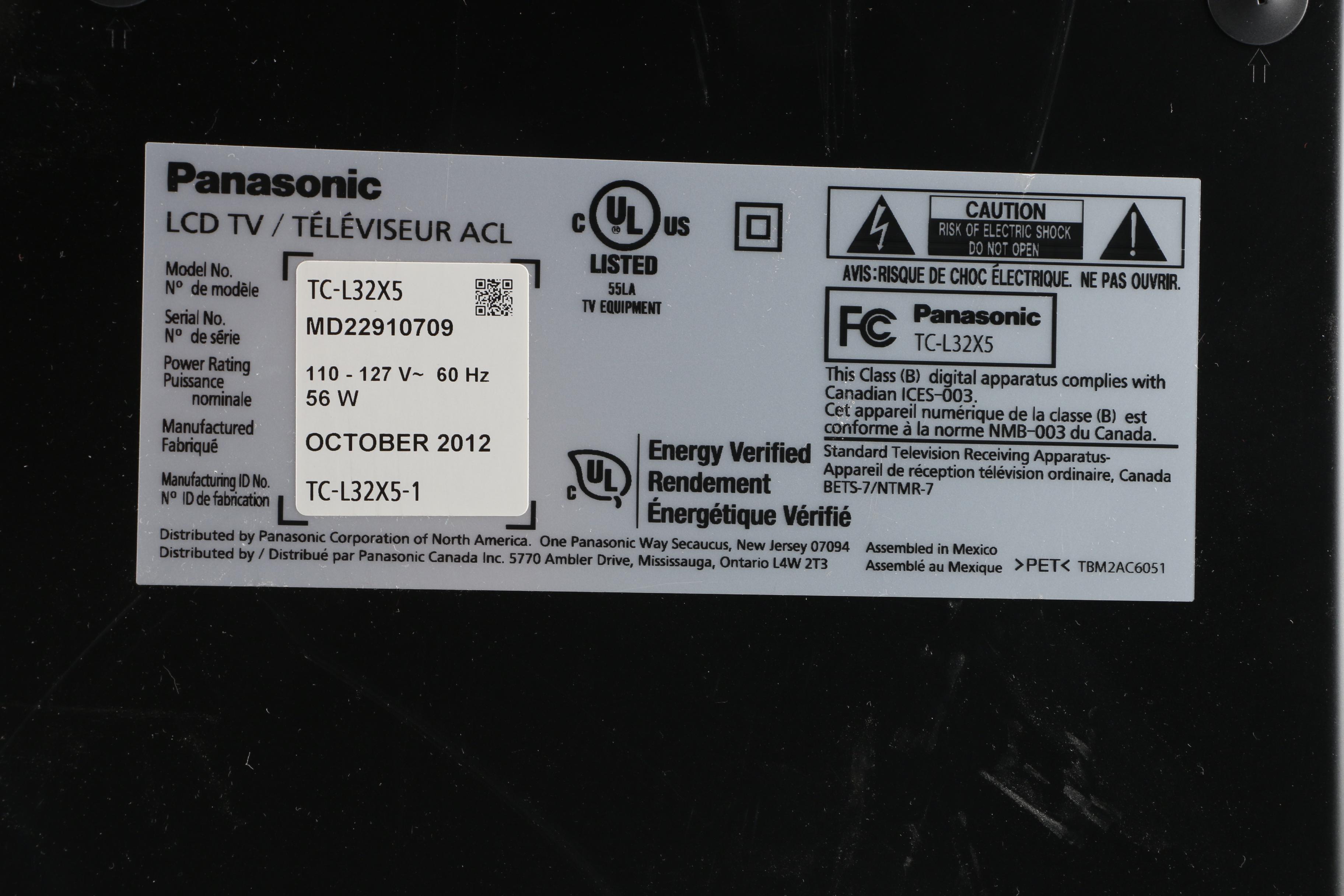 Panasonic 32" Viera LCD TV and DVD Player Plus Two Remotes