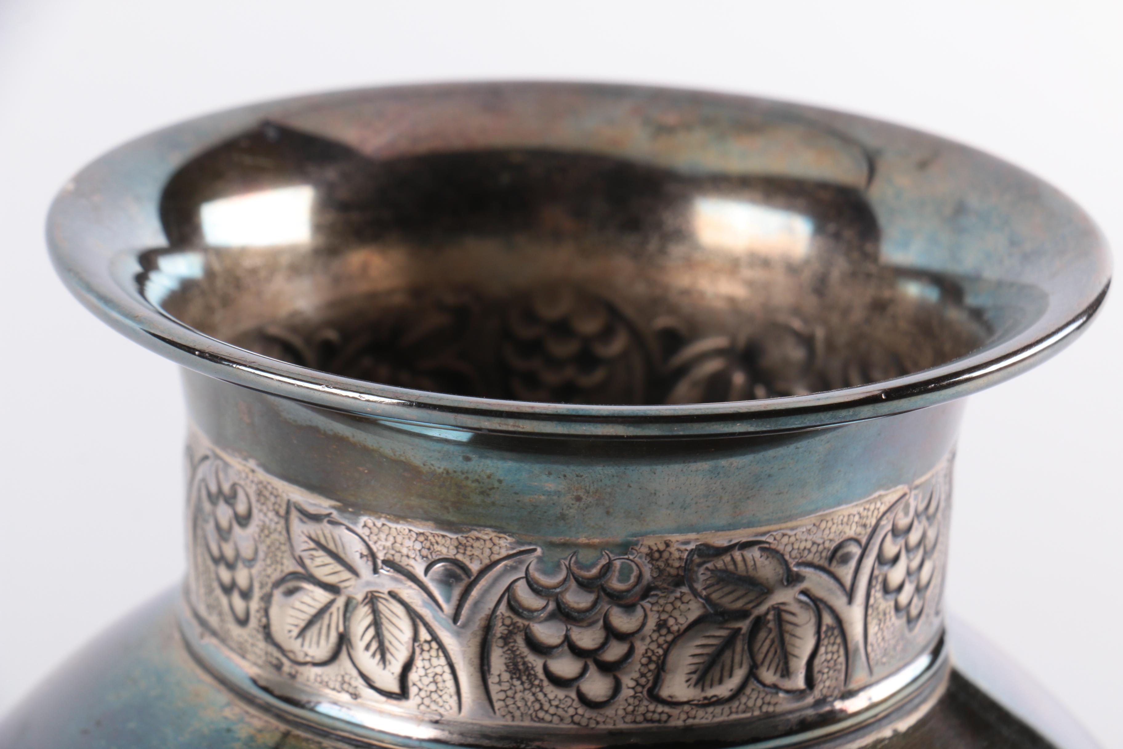 Pottery Barn Grape Motif Silver Plate Vase