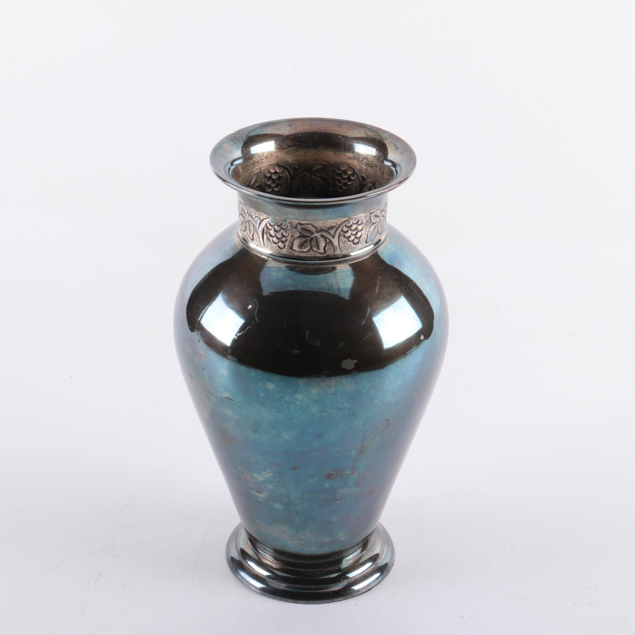 Pottery Barn Grape Motif Silver Plate Vase