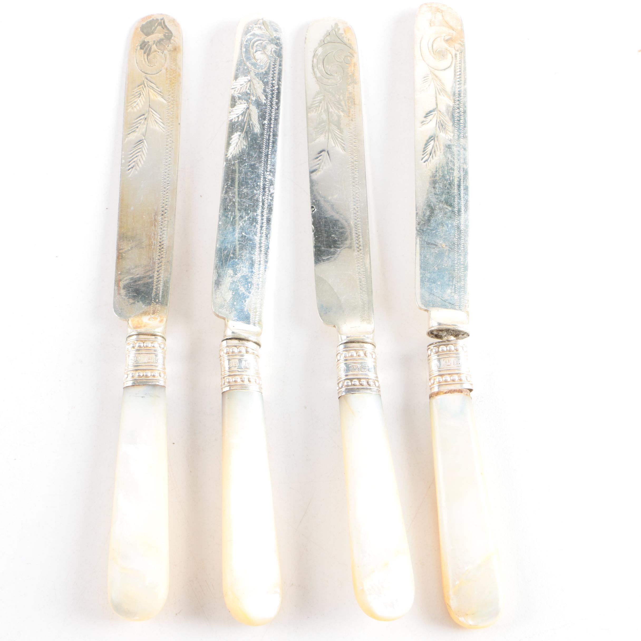 Vintage John Batt Sheffield Sterling Silver and Mother of Pearl Handled Knives