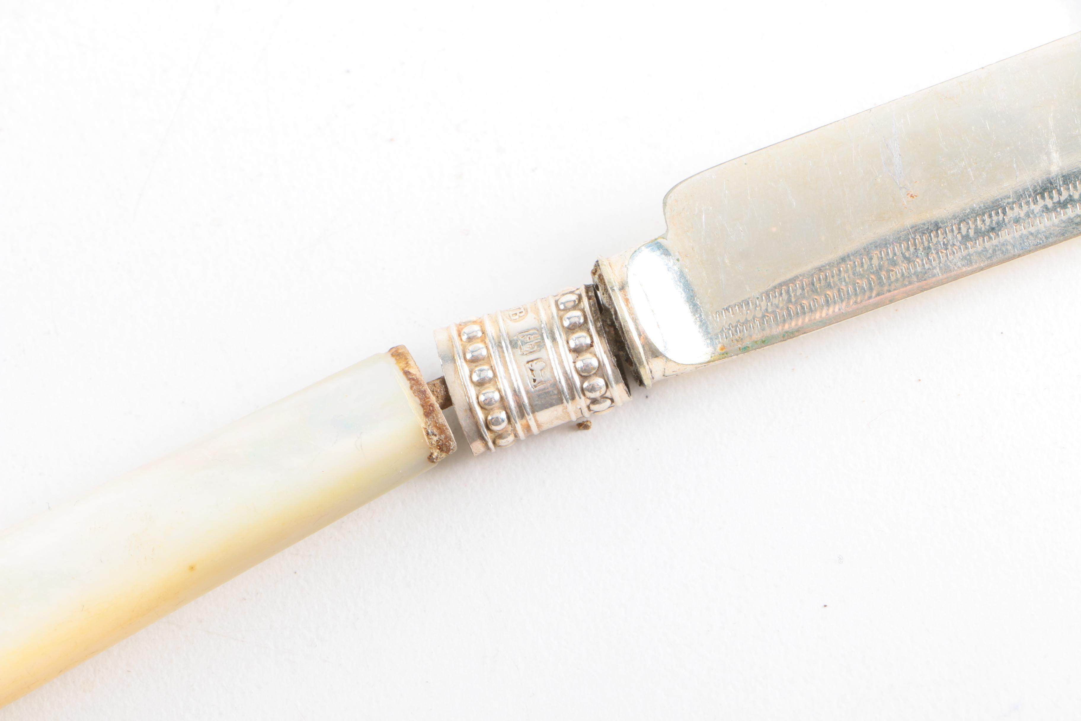 Vintage John Batt Sheffield Sterling Silver and Mother of Pearl Handled Knives