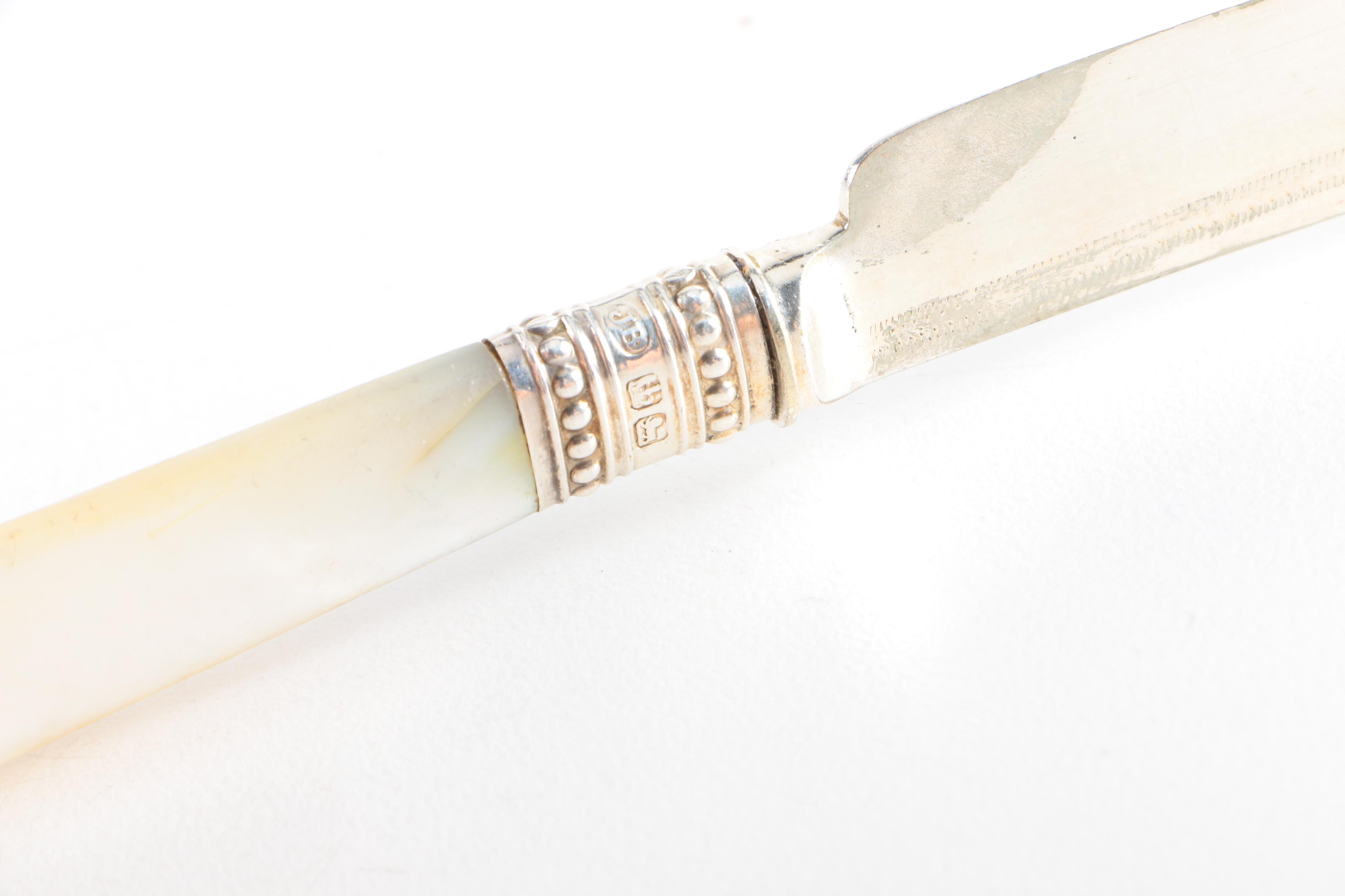 Vintage John Batt Sheffield Sterling Silver and Mother of Pearl Handled Knives