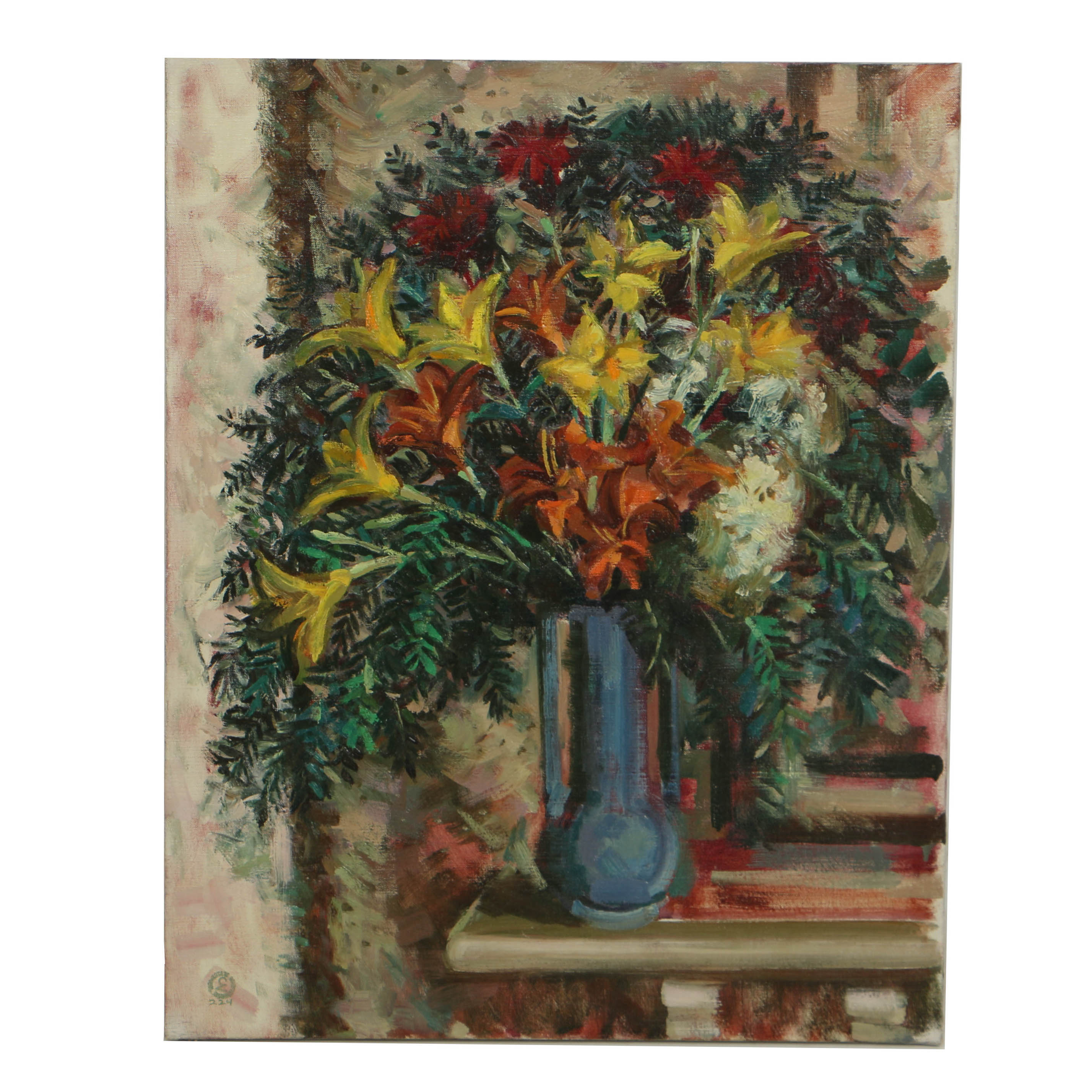 Carl Zimmerman Oil Painting on Canvas of Floral Still Life